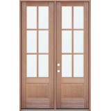 6-Lite Low-E Mahogany Prehung Wood Double Door Unit